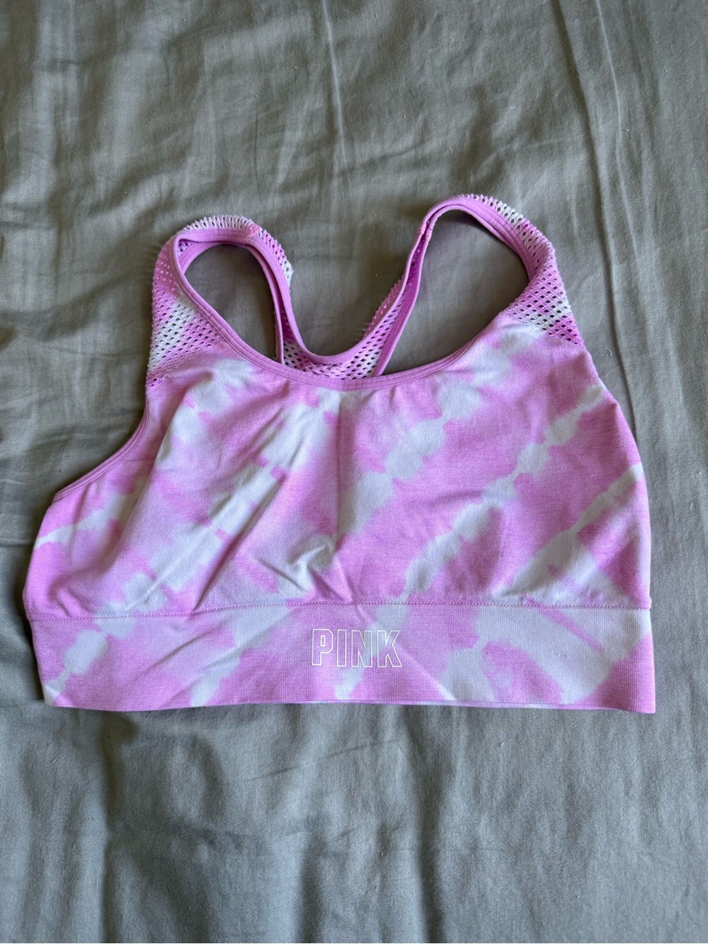 PINK Victoria's Secret Pink & White Tie-Dye Sports Bra